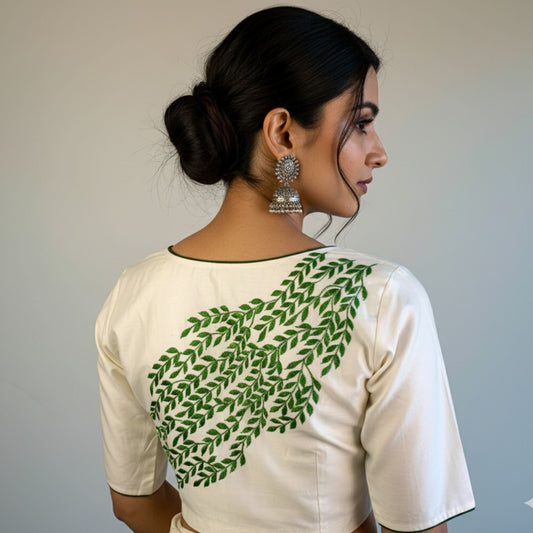 Embroidered Silk Cotton Blouse -Blouse- Aananda Collections