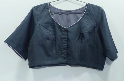 Embroidered Steel Grey Silk Cotton Blouse -Blouse- Aananda Collections