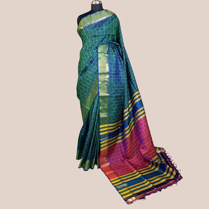 Emerald Green Kalakshetra Katan Silk Saree -Handloom Sarees- Aananda Collections