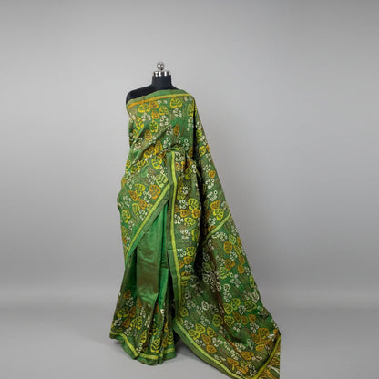 Green Pure Silk Kantha Stitch Saree -Handloom Sarees- Aananda Collections
