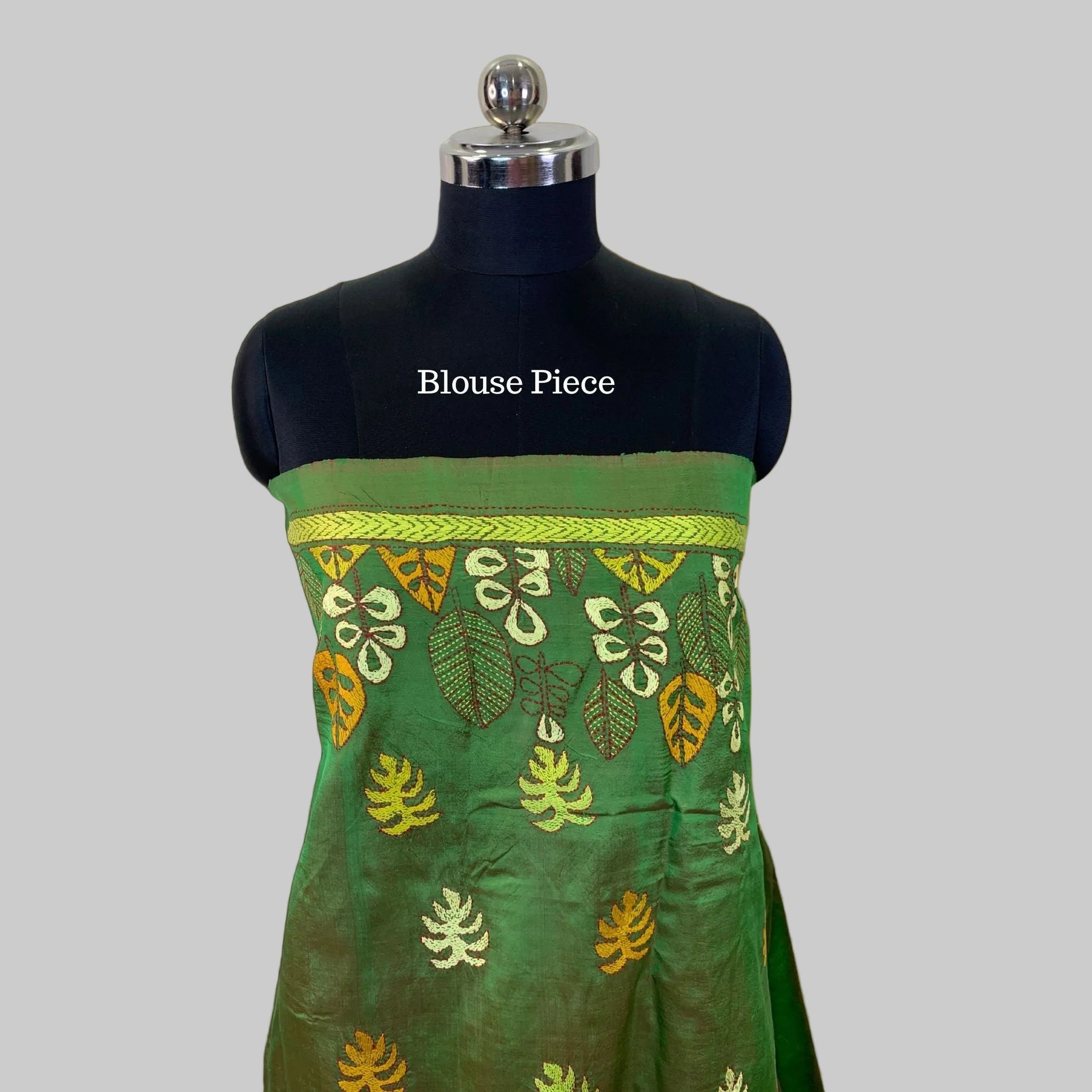 Green Pure Silk Kantha Stitch Saree -Handloom Sarees- Aananda Collections