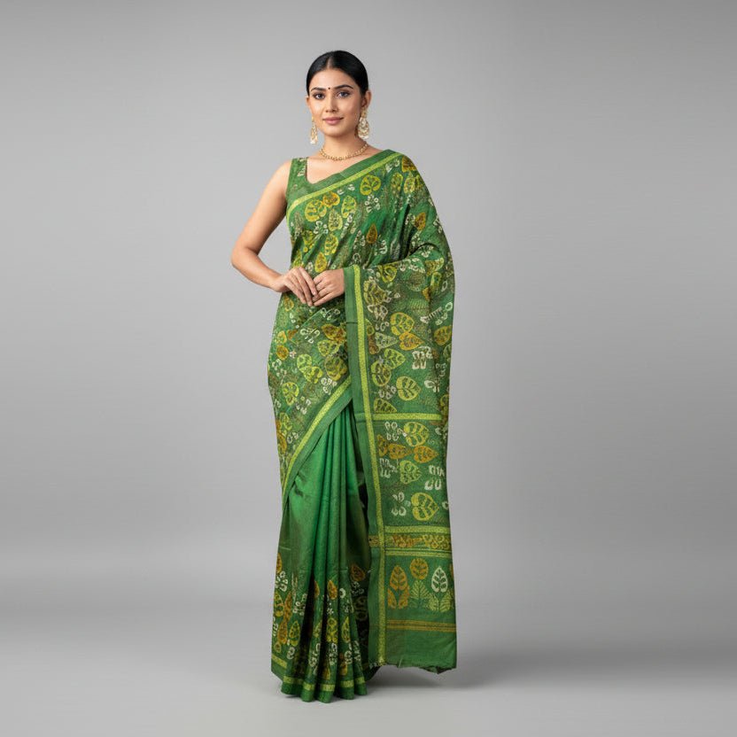 Green Pure Silk Kantha Stitch Saree -Handloom Sarees- Aananda Collections