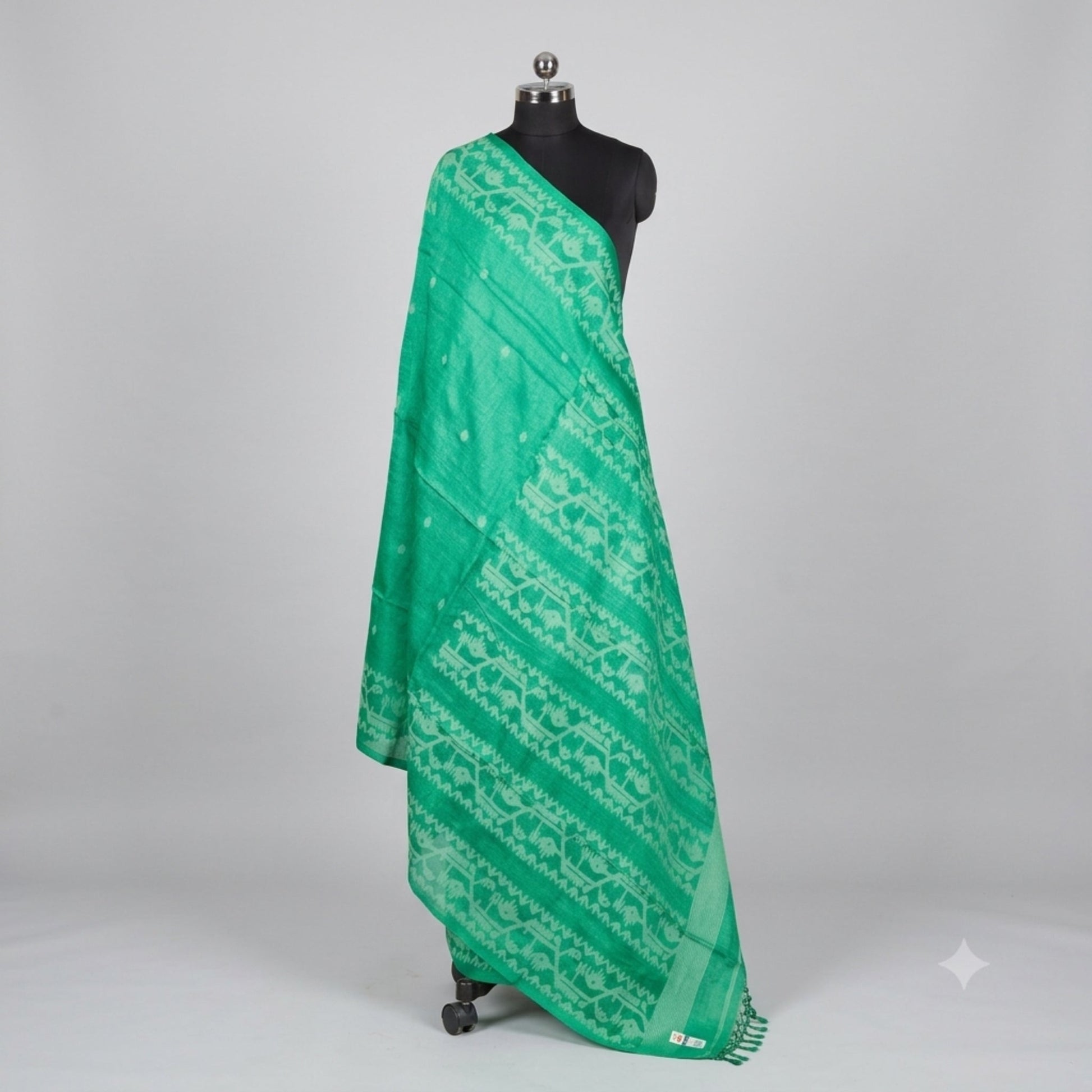 Green Tussar Dhakai Jamdani Saree -Handloom Sarees- Aananda Collections