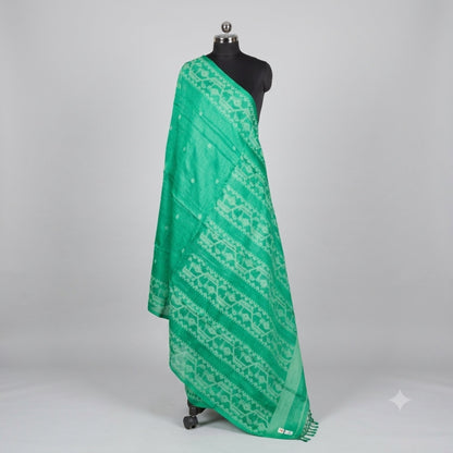Green Tussar Dhakai Jamdani Saree -Handloom Sarees- Aananda Collections