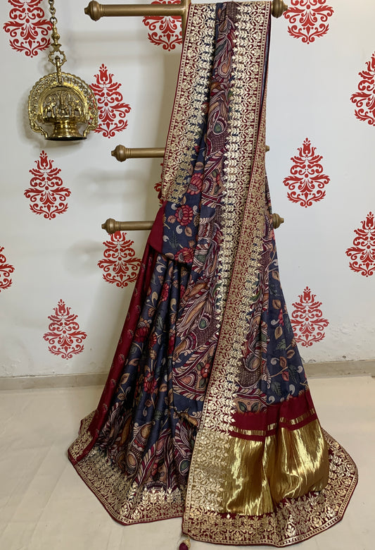 Grey Kalamkari Gaji Silk