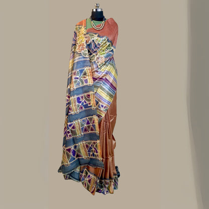 Hand Painted Light Rust Tussar Silk Saree -Handloom Sarees- Aananda Collections