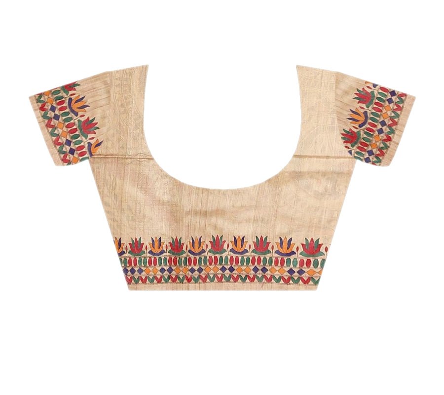 Hand painted Madhubani on Tussar Silk Saree -Handloom Sarees- Aananda Collections