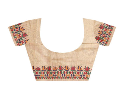 Hand painted Madhubani on Tussar Silk Saree -Handloom Sarees- Aananda Collections