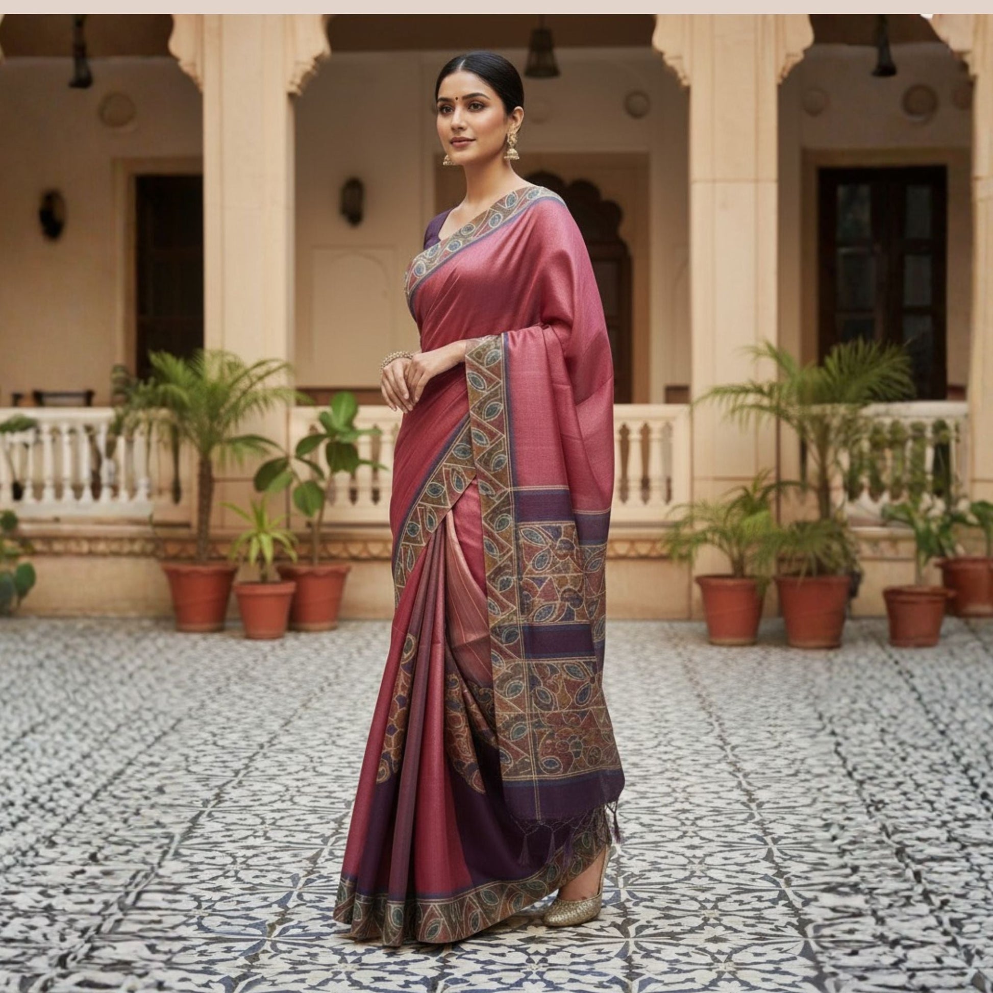 Hand Painted Onion Peel Tussar Silk Saree -Handloom Sarees- Aananda Collections