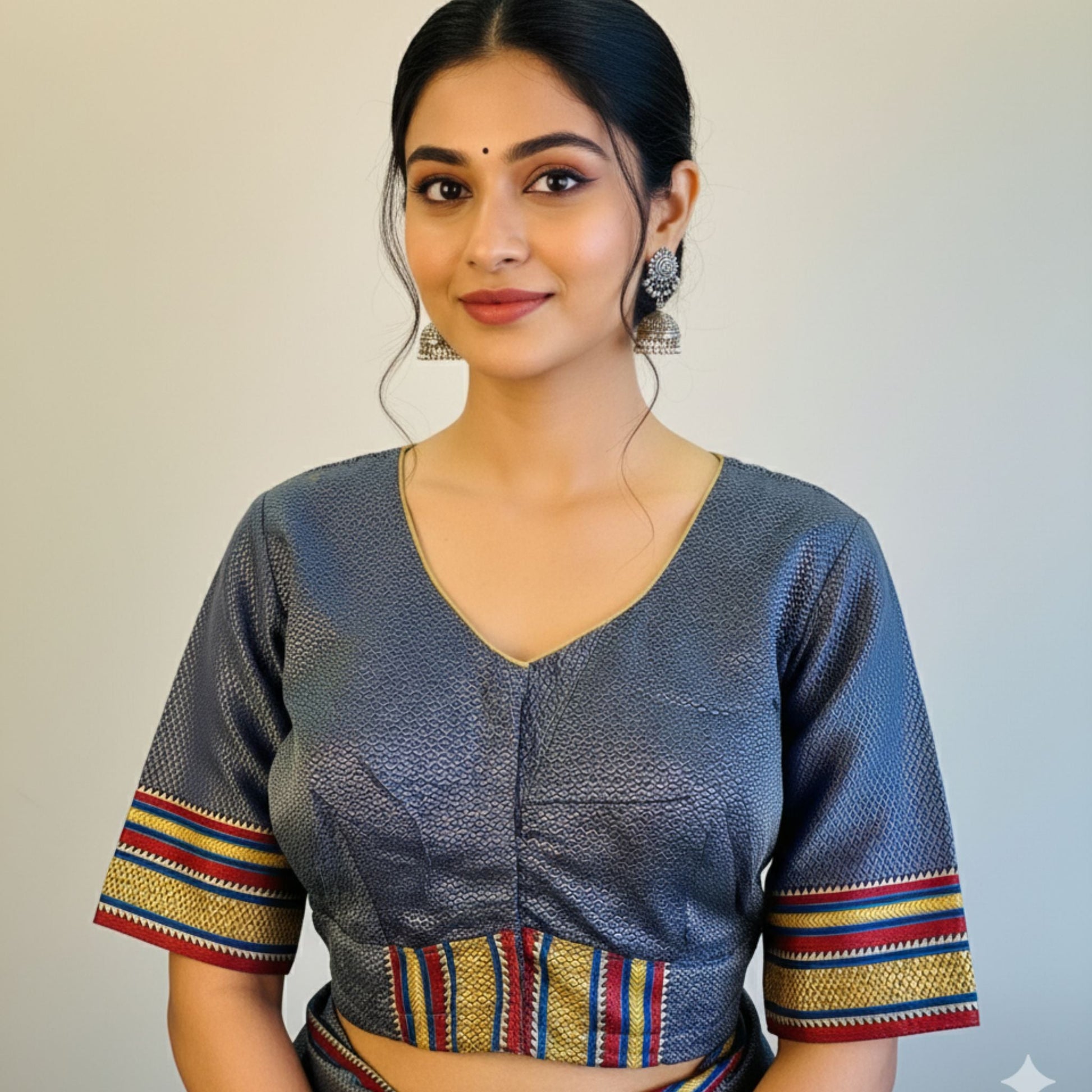 Hand painted Silk Cotton Khun Blouse -Blouse- Aananda Collections