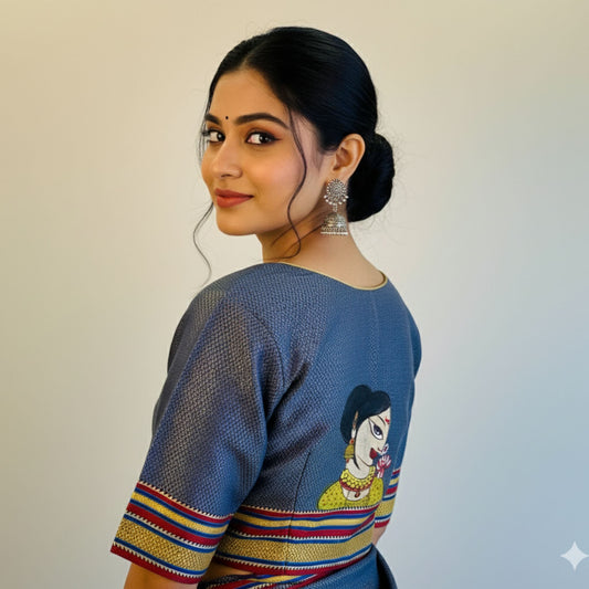 Hand painted Silk Cotton Khun Blouse -Blouse- Aananda Collections