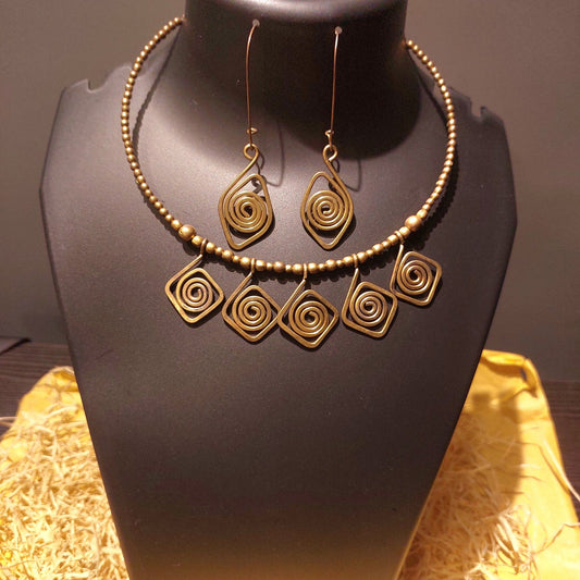 Handcrafted Dokra/Brass Necklace & Earring Set -Jewellery- Aananda Collections
