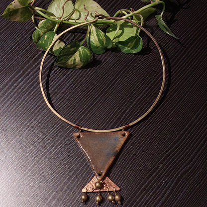 Handcrafted Hansuli in Dokra/Brass With Ceramic Pendant -Jewellery- Aananda Collections