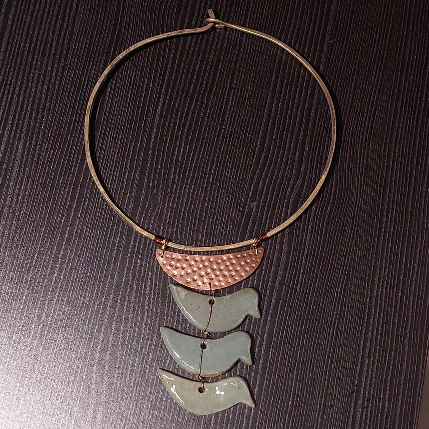 Handcrafted Hansuli in Dokra/Brass With Ceramic Pendant -Jewellery- Aananda Collections