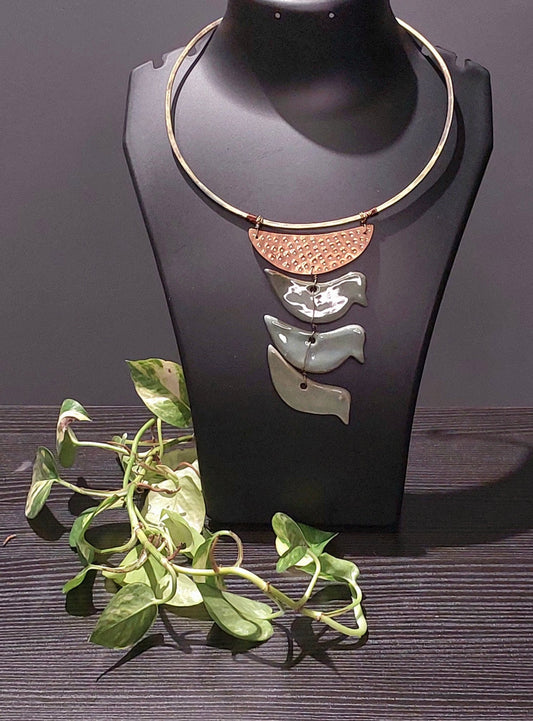 Handcrafted Hansuli in Dokra/Brass With Ceramic Pendant -Jewellery- Aananda Collections