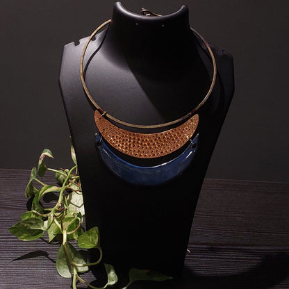Hansuli in Dokra With Ceramic Pendant -Jewellery- Aananda Collections