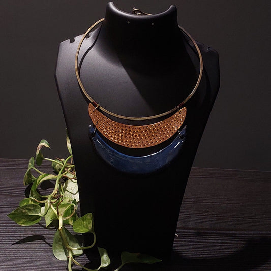 Hansuli in Dokra With Ceramic Pendant -Jewellery- Aananda Collections