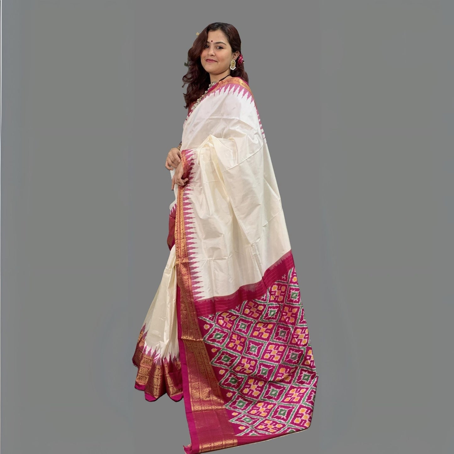 Ikkat Silk Saree With Kanchipuram Border -Handloom Sarees- Aananda Collections