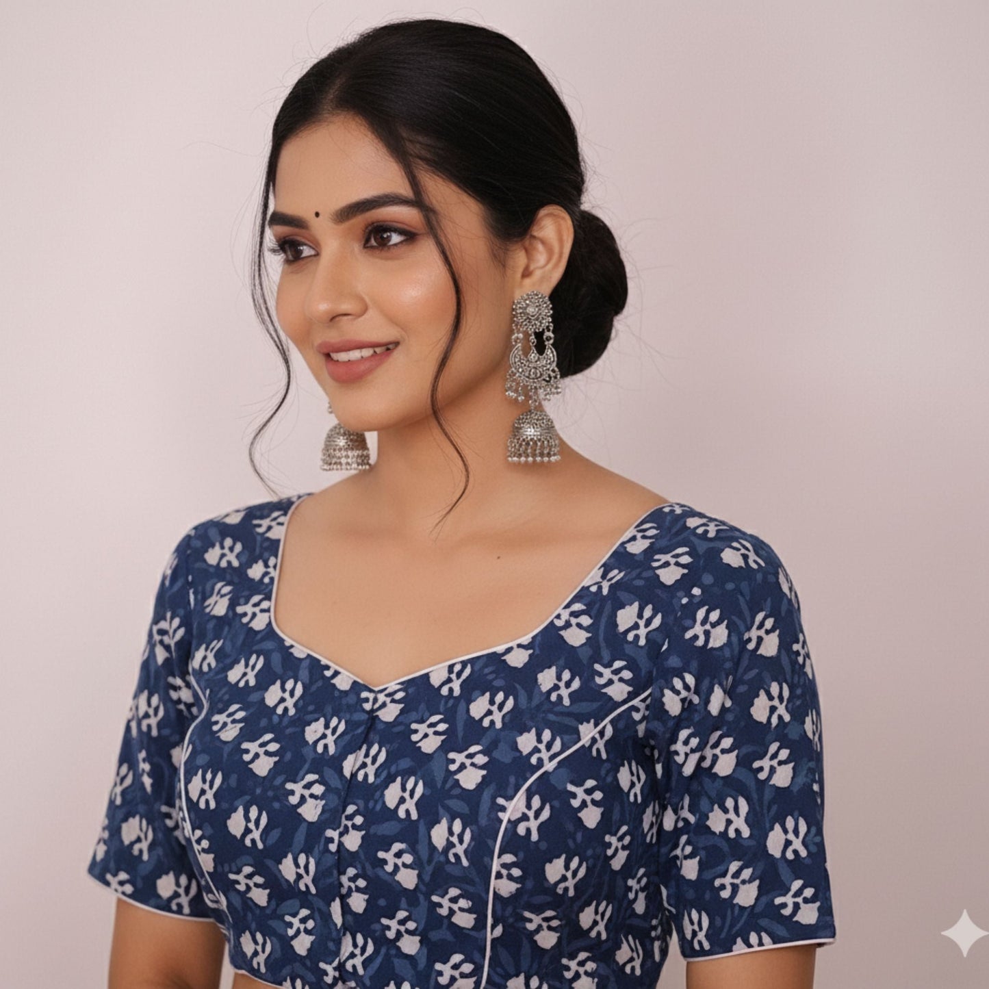 Indigo Colour Jaipur Printed Cotton Blouse -Blouse- Aananda Collections