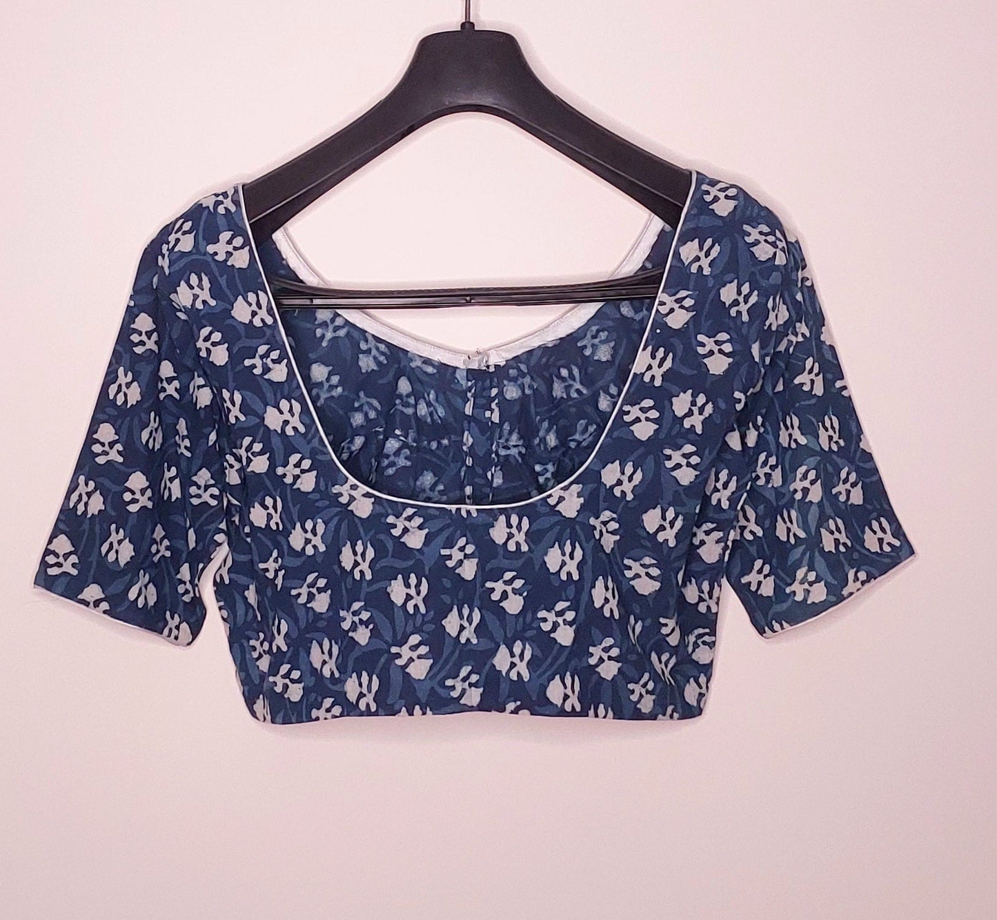 Indigo Colour Jaipur Printed Cotton Blouse -Blouse- Aananda Collections