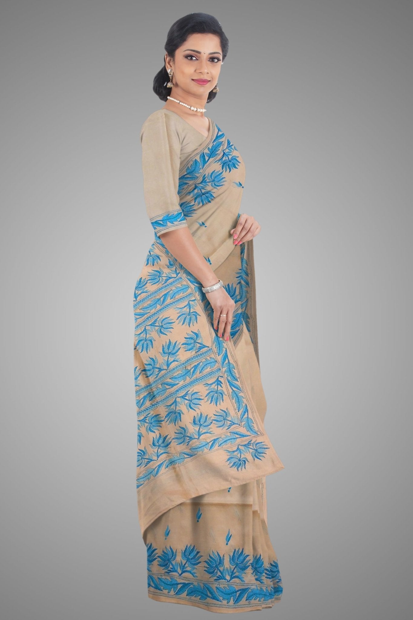 Kantha Work On Half Tussar Saree -Handloom Sarees- Aananda Collections