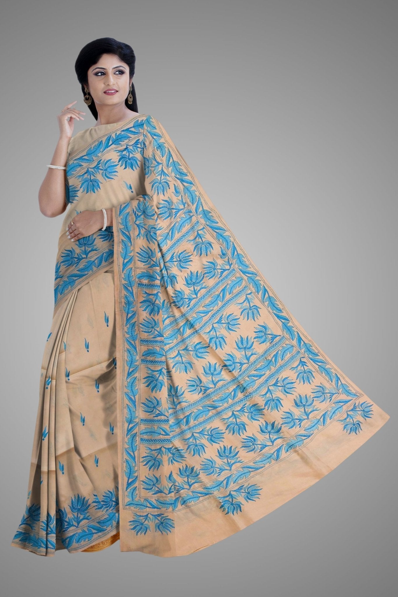 Kantha Work On Half Tussar Saree -Handloom Sarees- Aananda Collections
