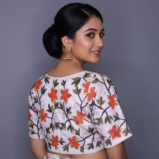 Kantha Work Silk Cotton Blouse -Blouse- Aananda Collections