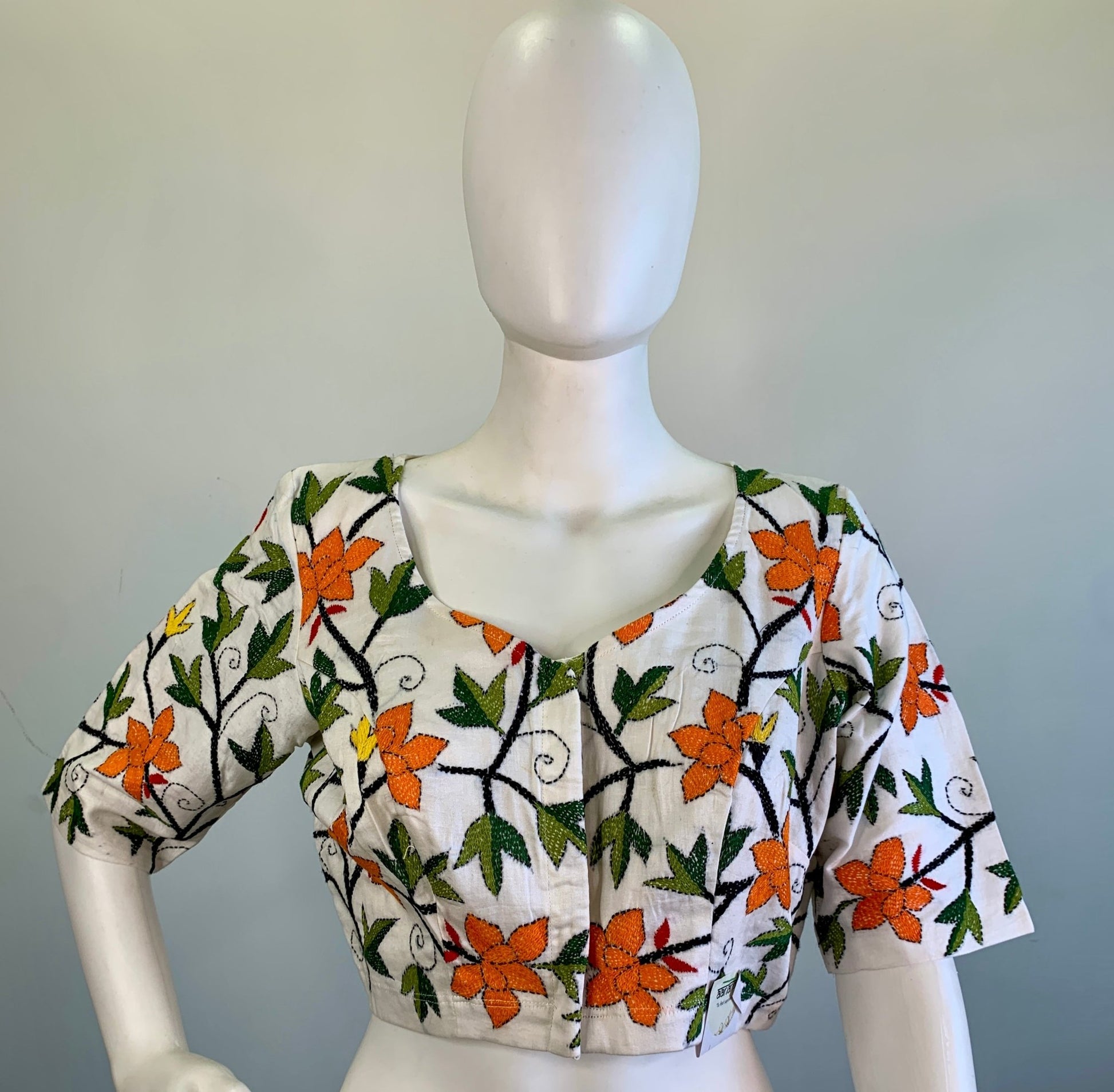 Kantha Work Silk Cotton Blouse -Blouse- Aananda Collections