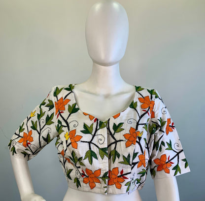 Kantha Work Silk Cotton Blouse -Blouse- Aananda Collections