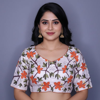 Kantha Work Silk Cotton Blouse -Blouse- Aananda Collections