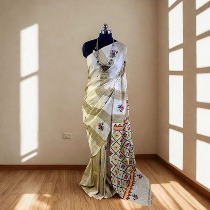 Ketia Tussar Silk Saree – Hand Embroidered -Handloom Sarees- Aananda Collections