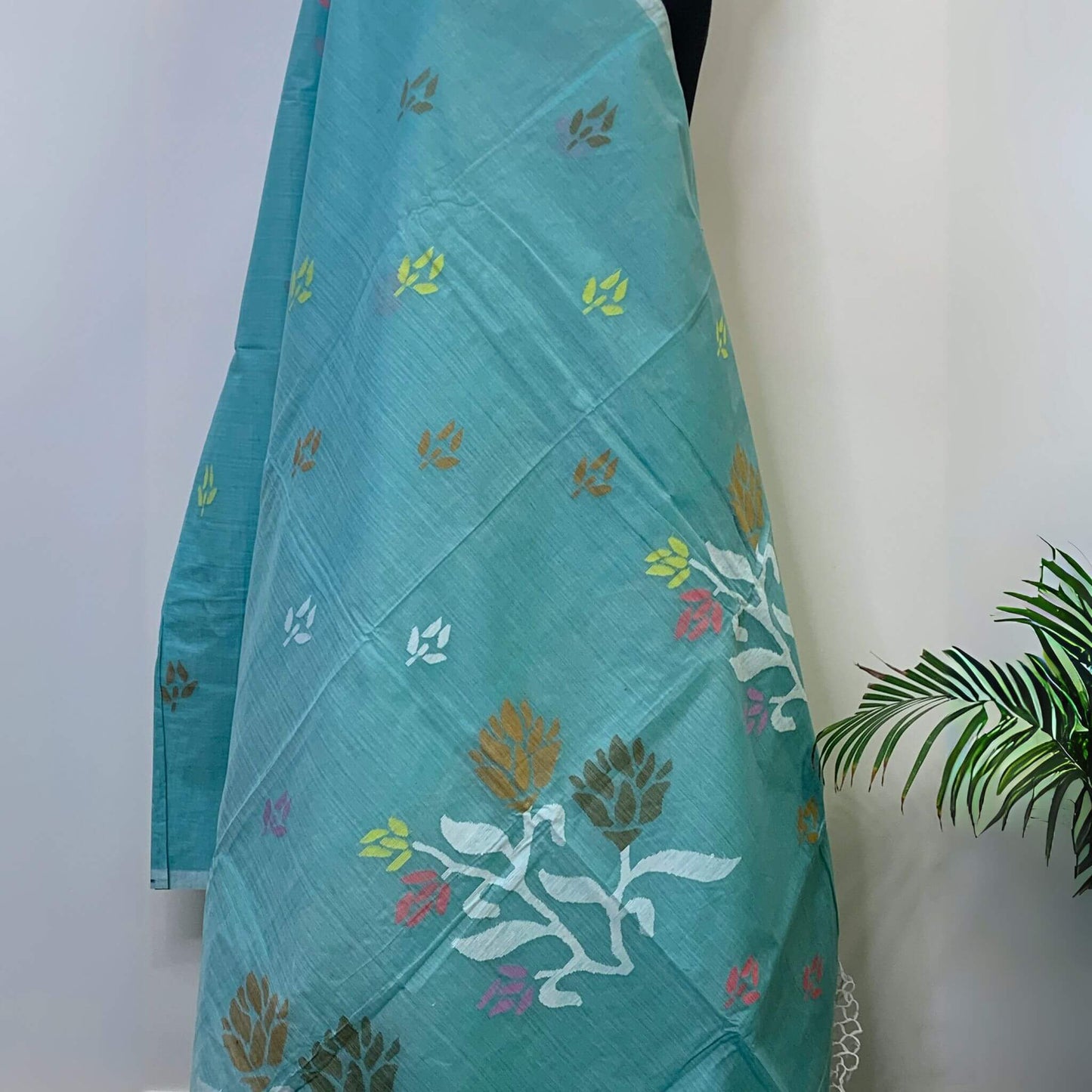 Light Blue Cotton Dhakai Jamdani Saree -Handloom Sarees- Aananda Collections