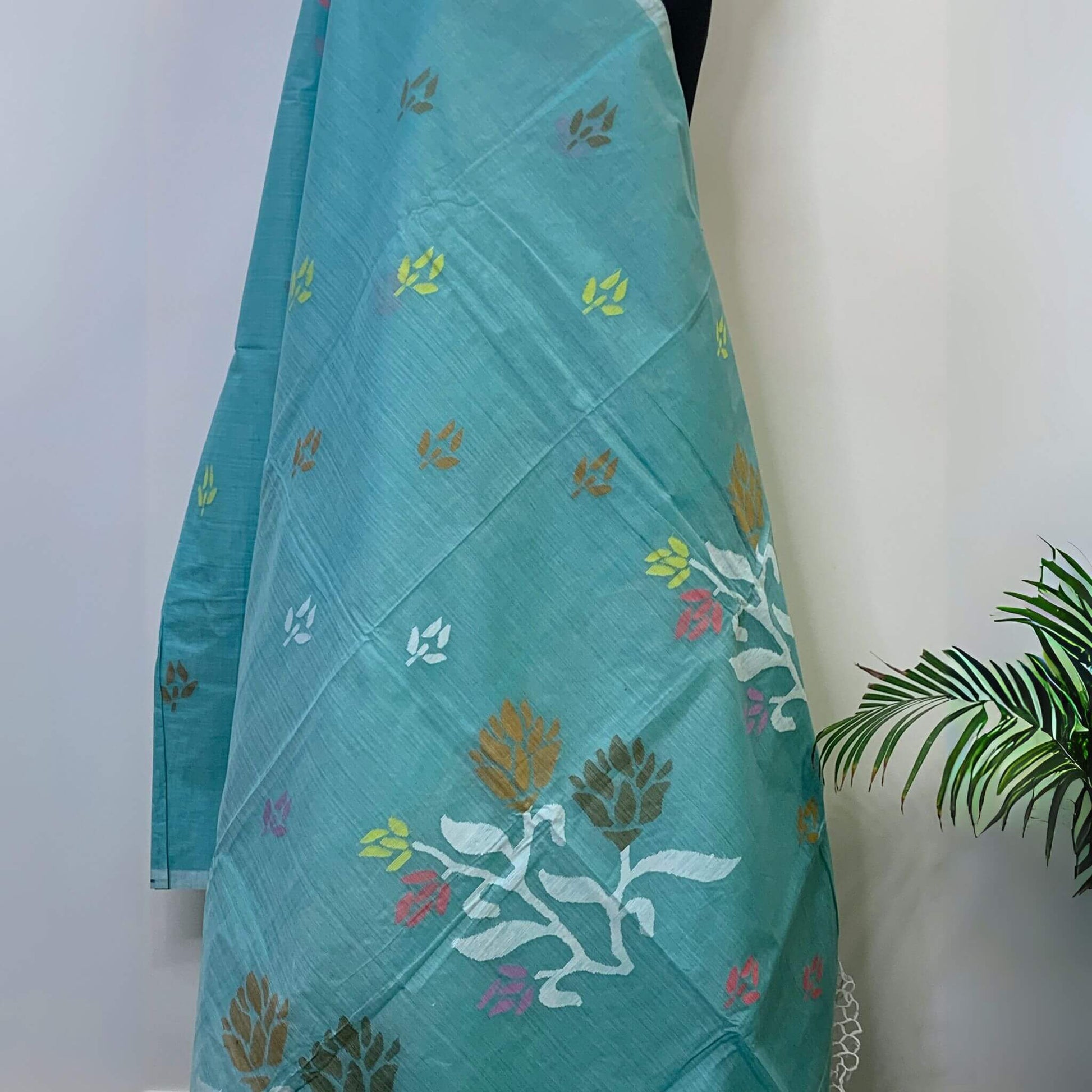 Light Blue Cotton Dhakai Jamdani Saree -Handloom Sarees- Aananda Collections