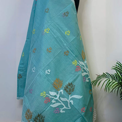 Light Blue Cotton Dhakai Jamdani Saree -Handloom Sarees- Aananda Collections