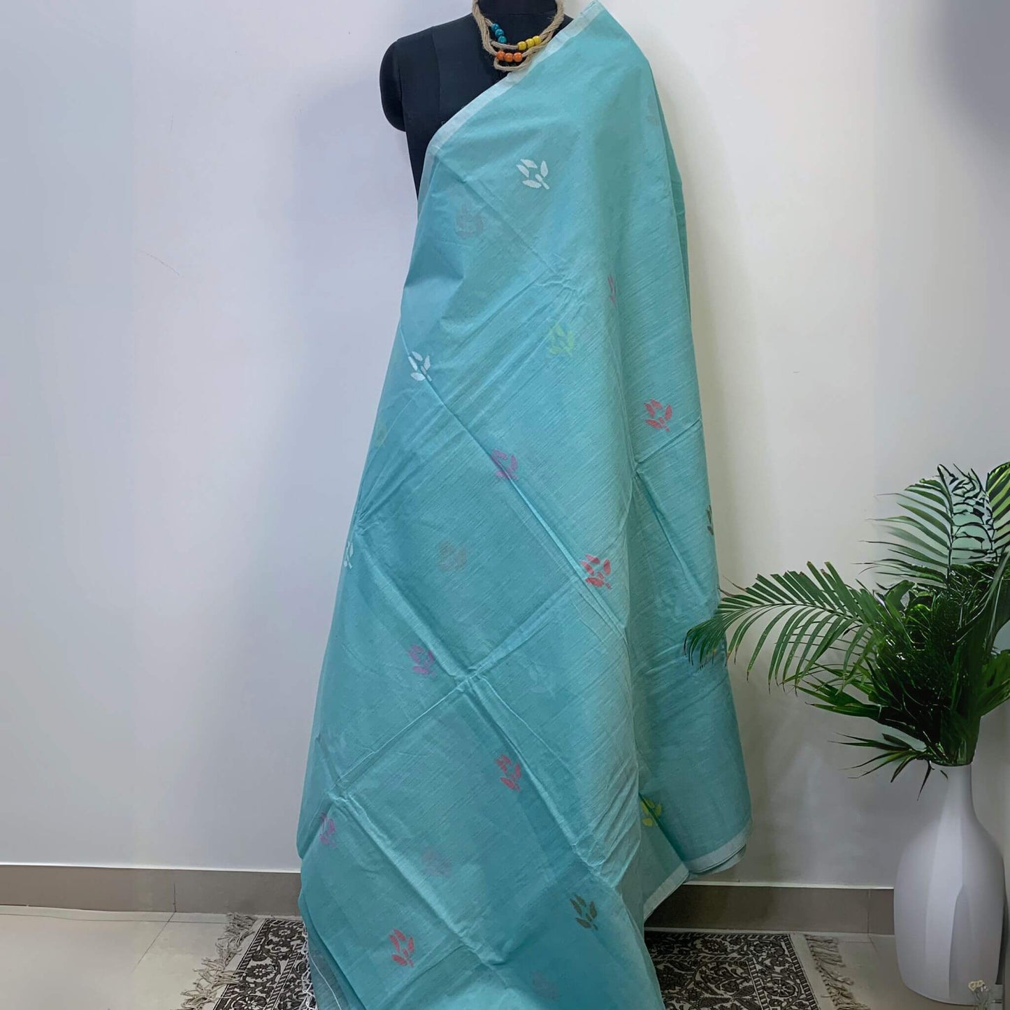Light Blue Cotton Dhakai Jamdani Saree -Handloom Sarees- Aananda Collections