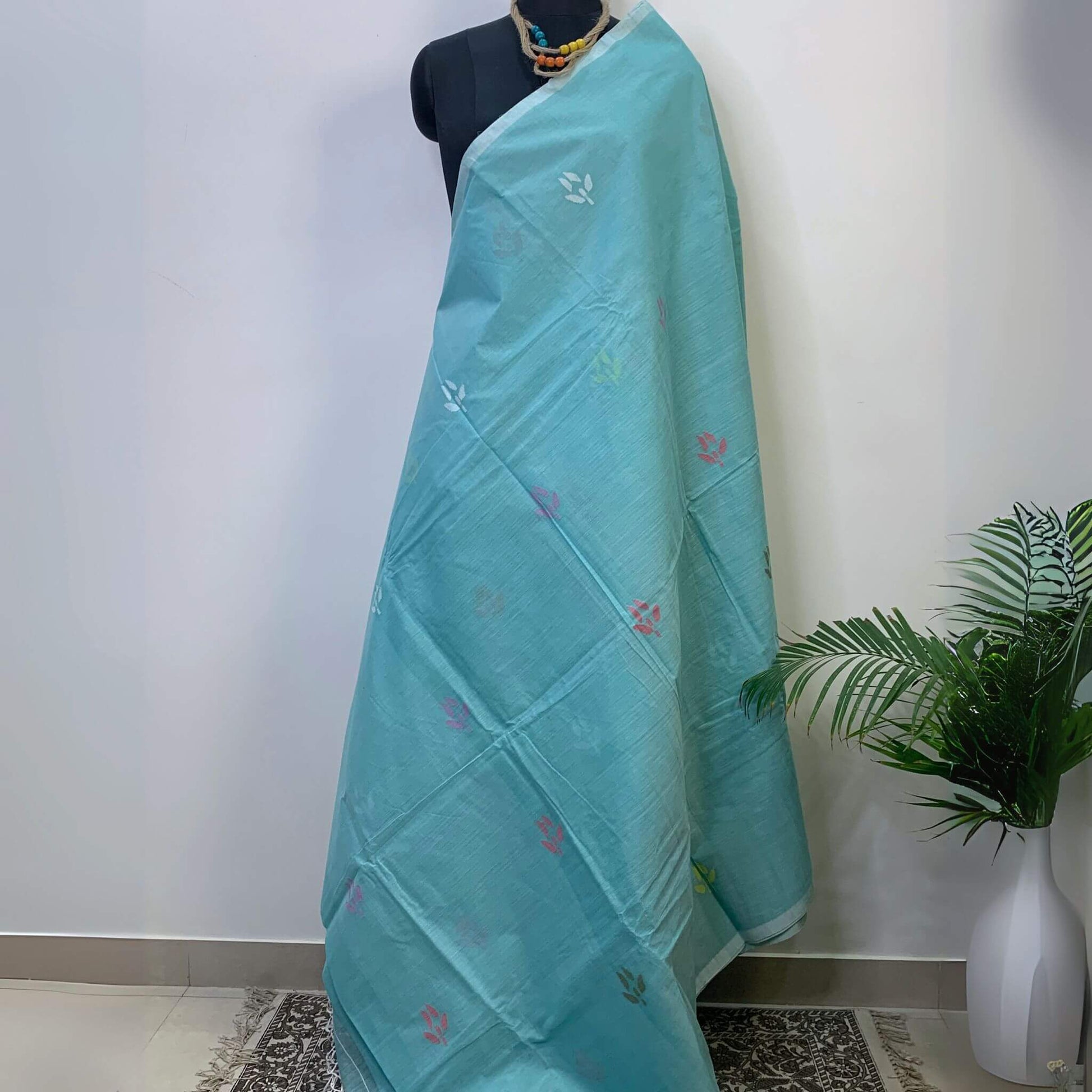 Light Blue Cotton Dhakai Jamdani Saree -Handloom Sarees- Aananda Collections