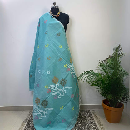 Light Blue Cotton Dhakai Jamdani Saree -Handloom Sarees- Aananda Collections