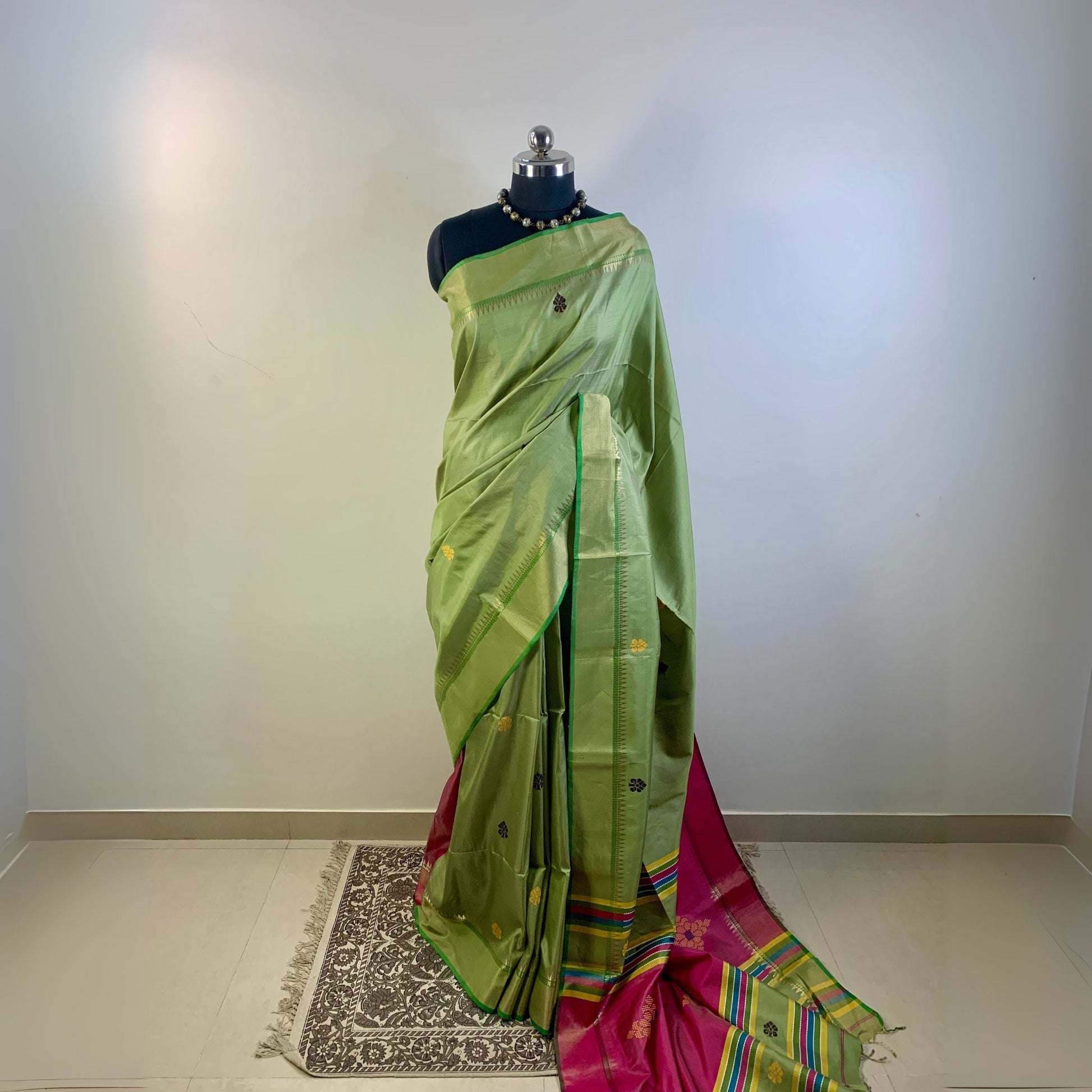 Light Green Pure Katan Silk Saree -Handloom Sarees- Aananda Collections