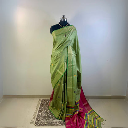 Light Green Pure Katan Silk Saree -Handloom Sarees- Aananda Collections
