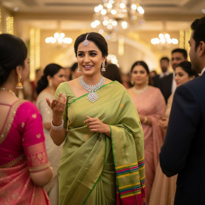 Light Green Pure Katan Silk Saree -Handloom Sarees- Aananda Collections