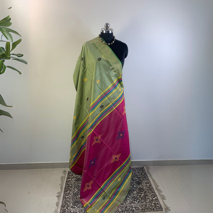 Light Green Pure Katan Silk Saree -Handloom Sarees- Aananda Collections