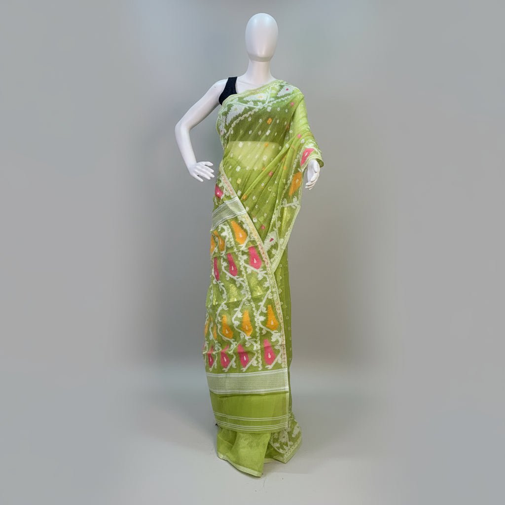 Light Green Soft Dhakai Jamdani -Powerloom Sarees- Aananda Collections