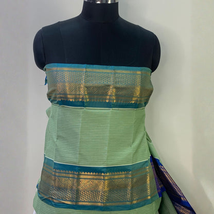 Light Mint Green Silk Cotton Gadwal Saree -Handloom Sarees- Aananda Collections