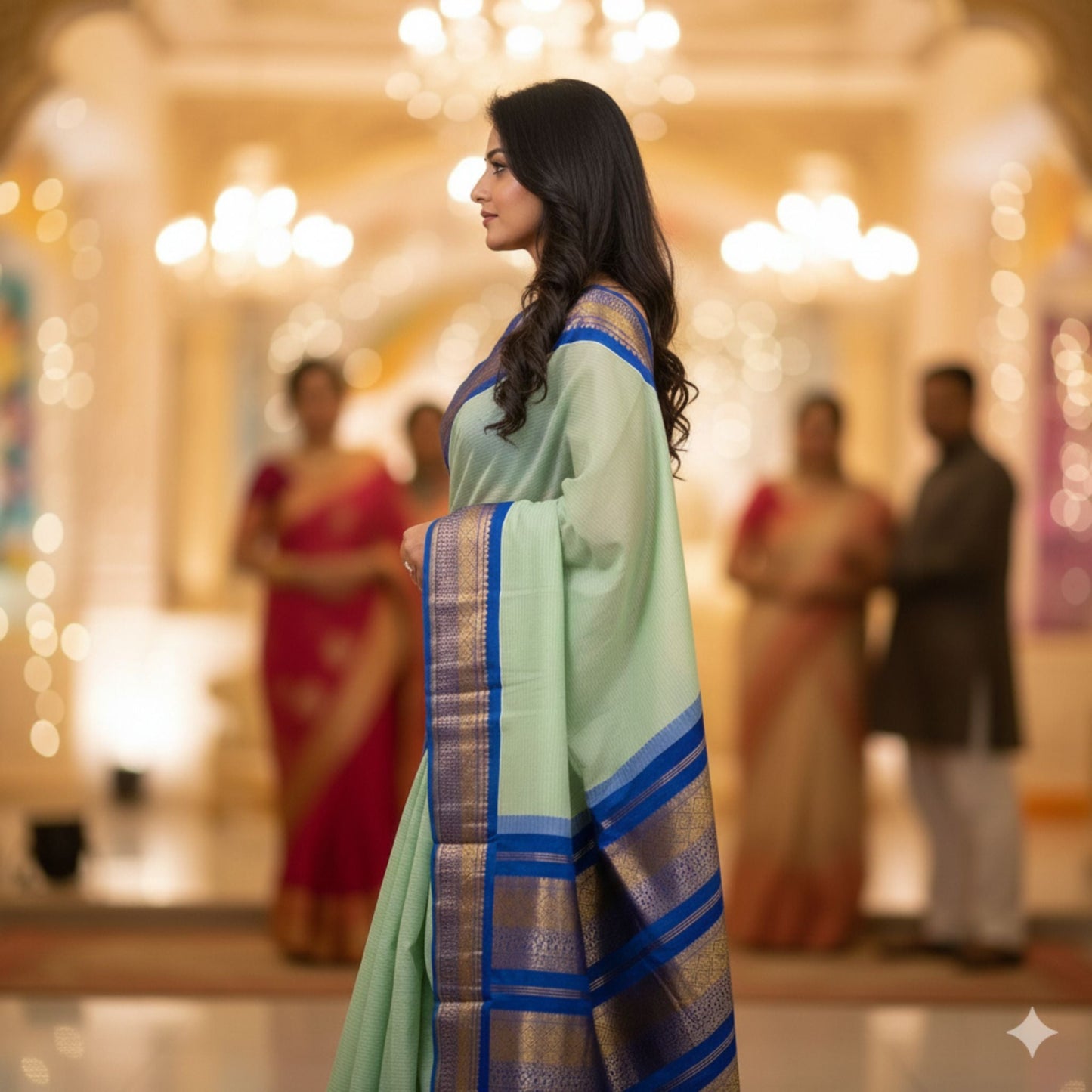 Light Mint Green Silk Cotton Gadwal Saree -Handloom Sarees- Aananda Collections