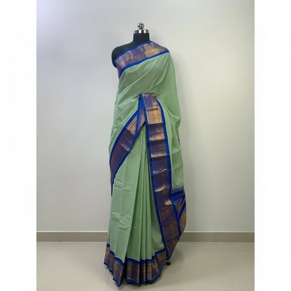 Light Mint Green Silk Cotton Gadwal Saree -Handloom Sarees- Aananda Collections