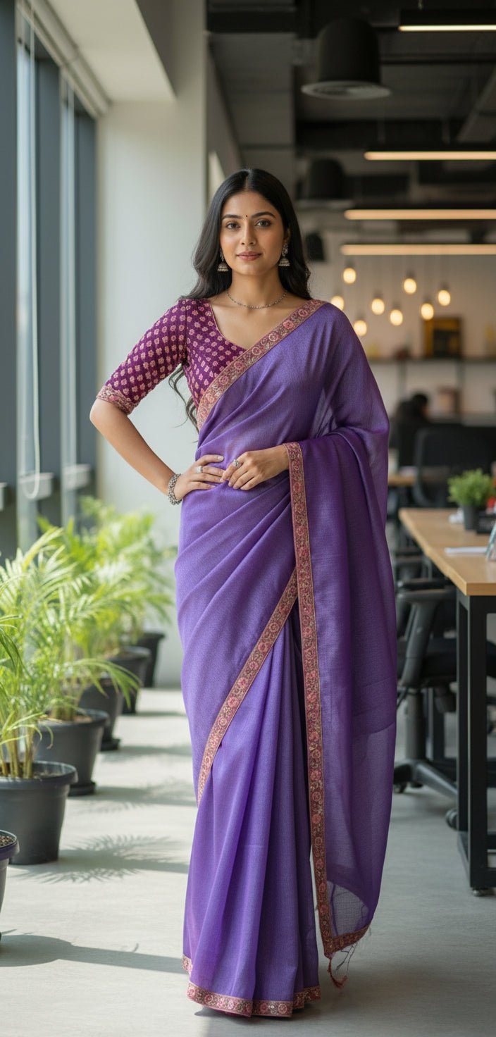 Lilac Colour Linen Tissue Saree -Handloom Sarees- Aananda Collections