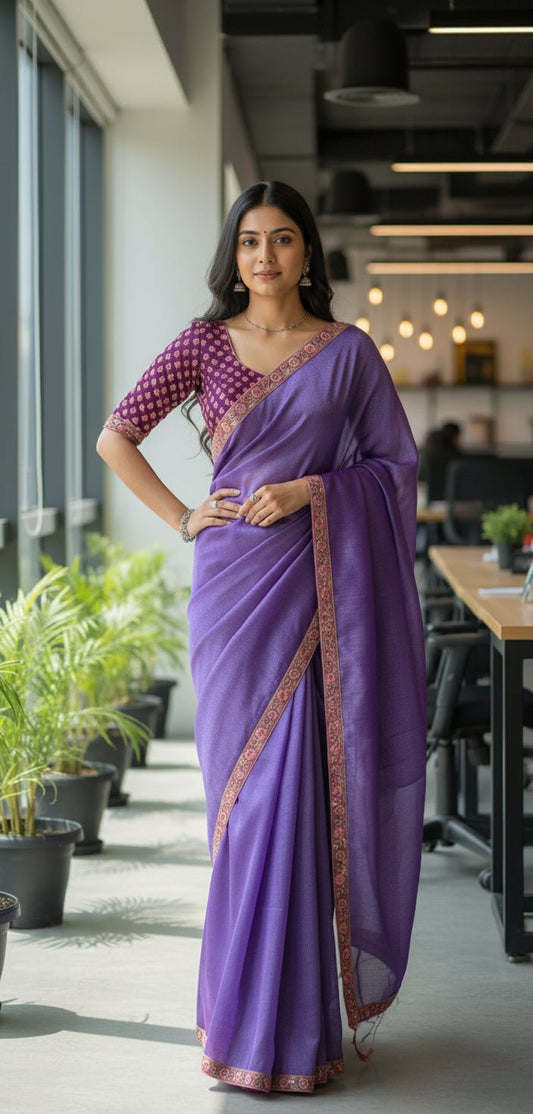 Lilac Colour Linen Tissue Saree -Handloom Sarees- Aananda Collections