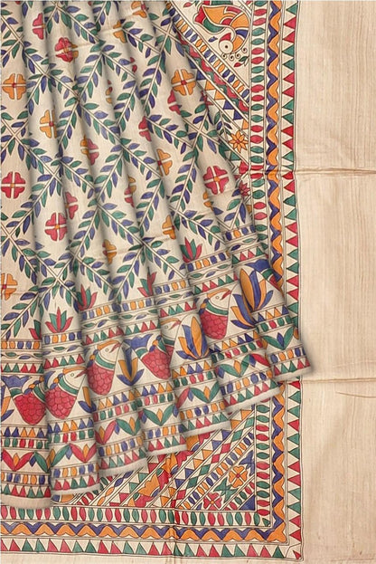 Madhubani Painting on Tussar Silk Saree -Handloom Sarees- Aananda Collections