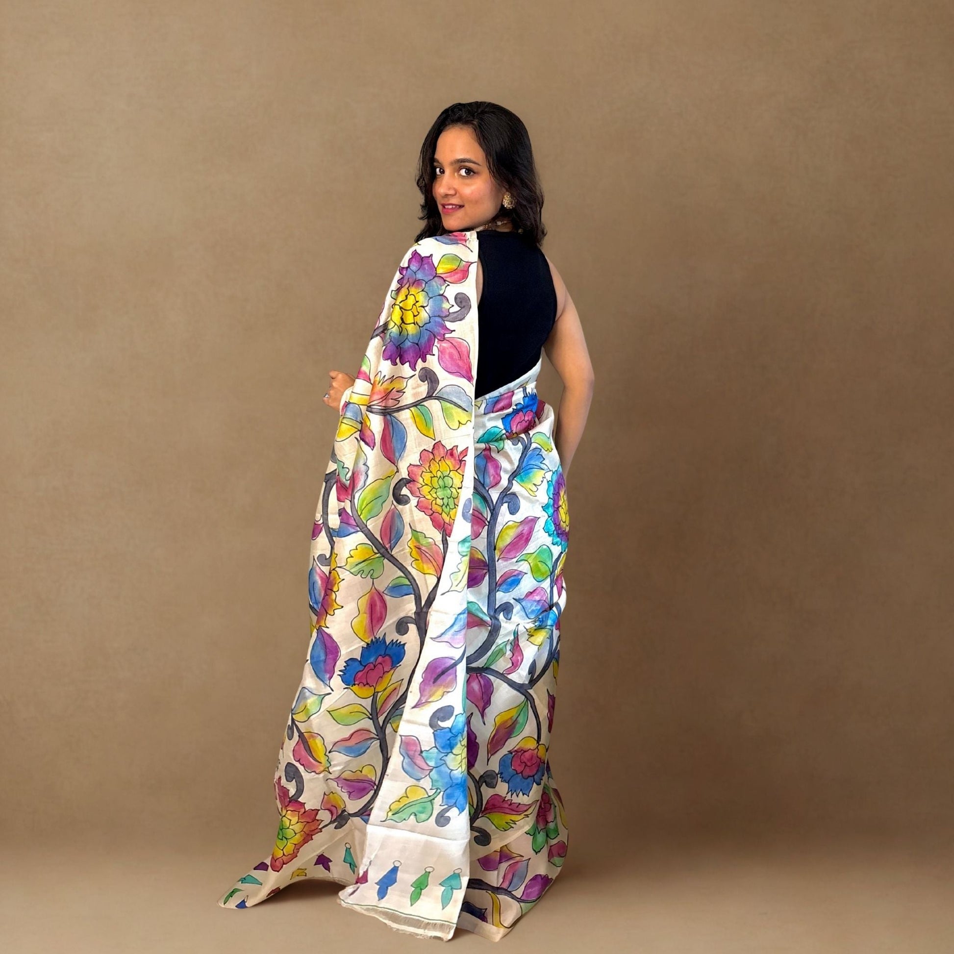 Madhubani Painting On Tussar Silk Saree -Handloom Sarees- Aananda Collections