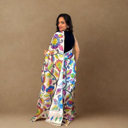 Madhubani Painting On Tussar Silk Saree -Handloom Sarees- Aananda Collections